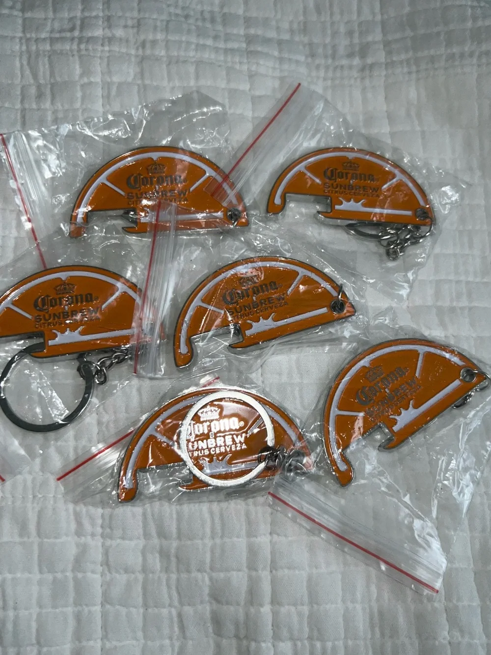 Set of 6 Corona Sunbrew Citrus Cerveza Orange Slice Bottle Opener Metal Keychain